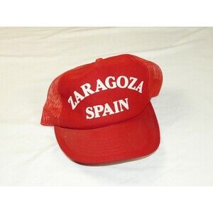 VTG Vintage Snapback Trucker Hat - Red Zaragoza Spain Tourist Made in USA